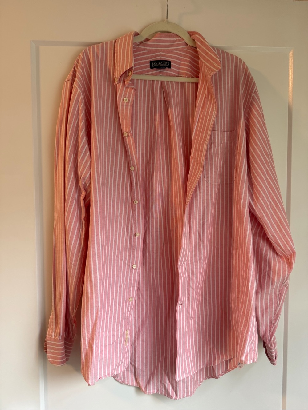 Lands’ End Pink White Striped Button Down Shirt 17-37 Tall